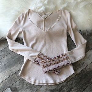 Free people embroidered sleeve thermal long top